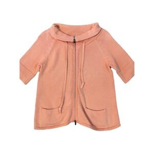 Talbots Orange Cardigan Sweater Short Sleeve Sz Med Zipper Roll Neck